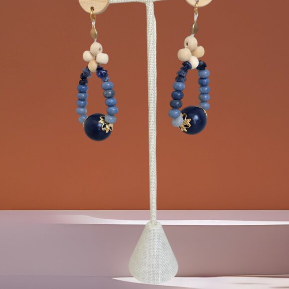 Bold in Blue oversized beaded hoops - Picture 3 of 4